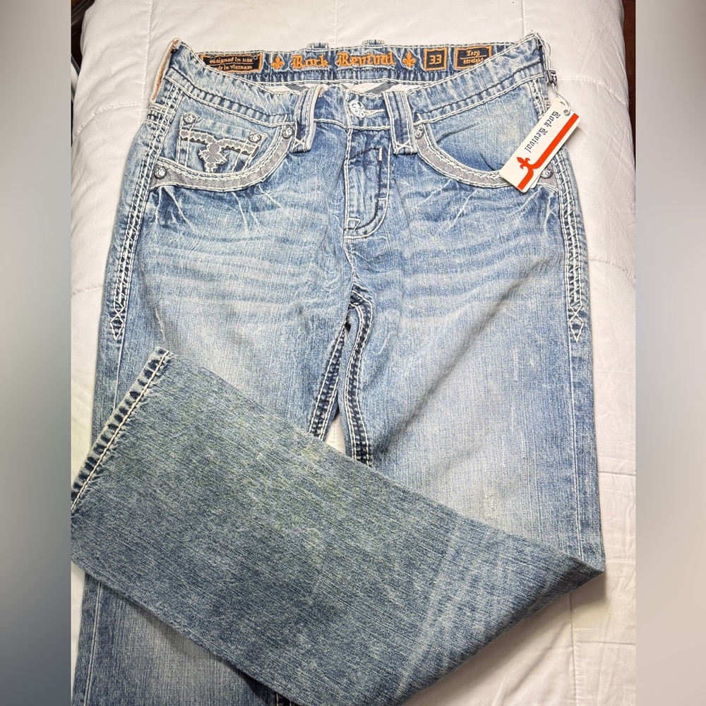 NWT Mens Size 33 Rock Revival Straight Leg Jeans - Picture 6 of 16